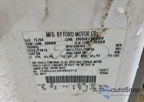 2005 Ford Excursion Xlt z USA, uszkodzony, nr VIN 1FMNU41S85EB52714